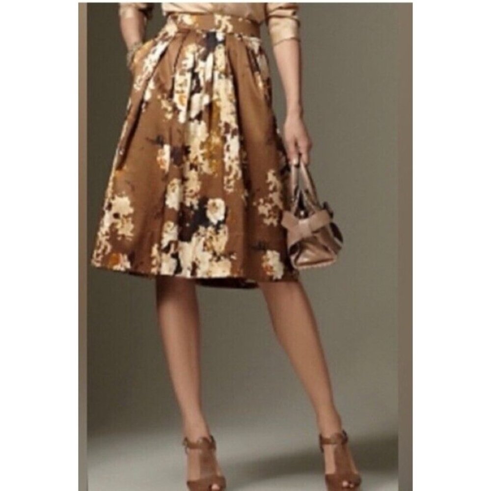 Talbots Skirt 14 Brown Cream Black Orange Colorful